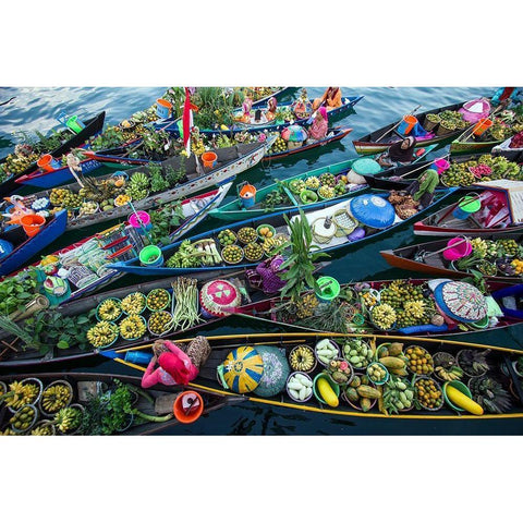 Banjarmasin Floating Market White Modern Wood Framed Art Print by Maududdin, Fauzan