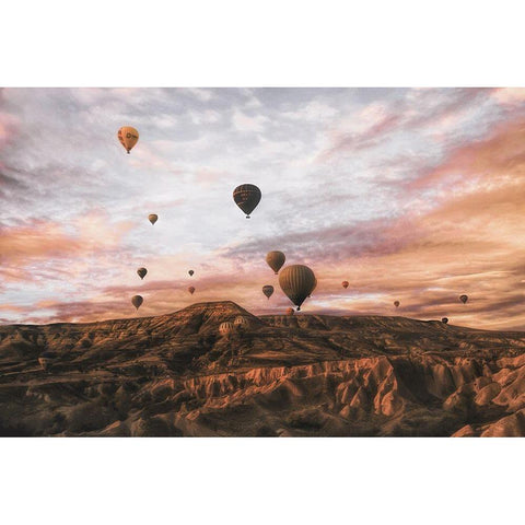 Cappodocia Hot air Balloon White Modern Wood Framed Art Print by Yorgancilar, Ayse