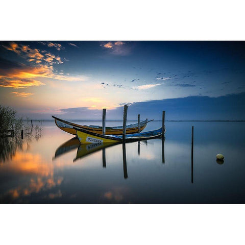 The boats Black Modern Wood Framed Art Print with Double Matting by Ribeiro, Rui