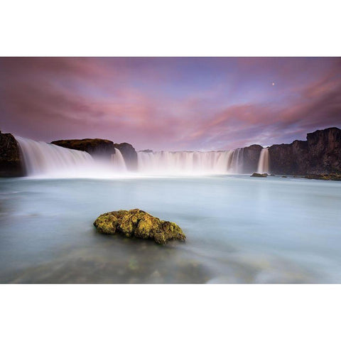 Godafoss and the moon Black Modern Wood Framed Art Print with Double Matting by Ruoppolo, Luigi