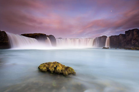 Godafoss and the moon White Modern Wood Framed Art Print with Double Matting by Ruoppolo, Luigi