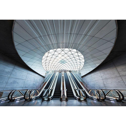 Malmo Station Black Modern Wood Framed Art Print with Double Matting by Lindsten, Christian