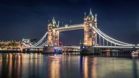 Night at The Tower Bridge White Modern Wood Framed Art Print with Double Matting by El Assy, Nader