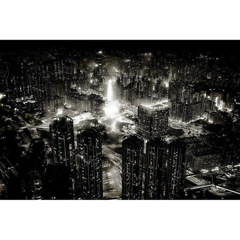 hong kong night White Modern Wood Framed Art Print by Hagiwara, Kenichiro