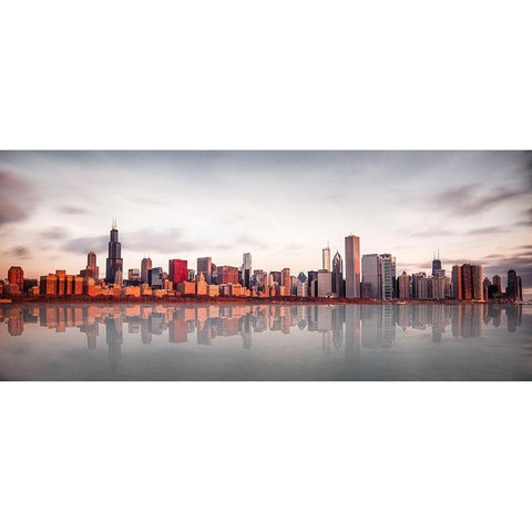 Sunrise at Chicago White Modern Wood Framed Art Print by Kopczynski, Marcin