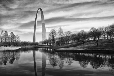 St Louis Arch Black Ornate Wood Framed Art Print with Double Matting by Cameron, Errick