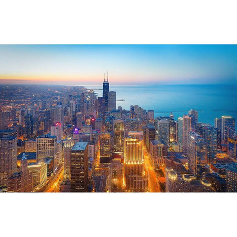 The Magnificent Mile Black Modern Wood Framed Art Print with Double Matting by Zheng, Michael