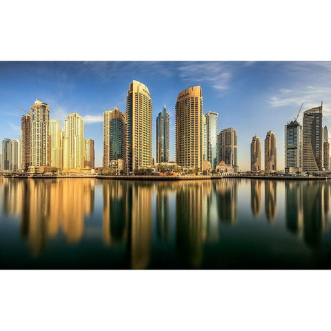 Panoramic Dubai Marina Gold Ornate Wood Framed Art Print with Double Matting by Shamaa, Mohammed