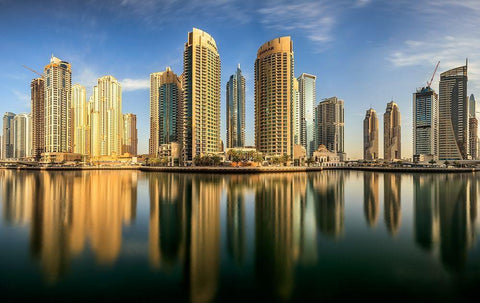 Panoramic Dubai Marina Black Ornate Wood Framed Art Print with Double Matting by Shamaa, Mohammed