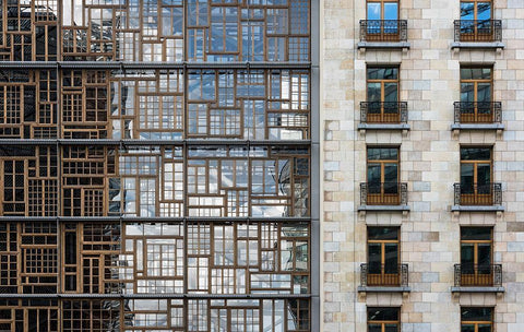 window mosaic Black Ornate Wood Framed Art Print with Double Matting by Van Son, Greetje