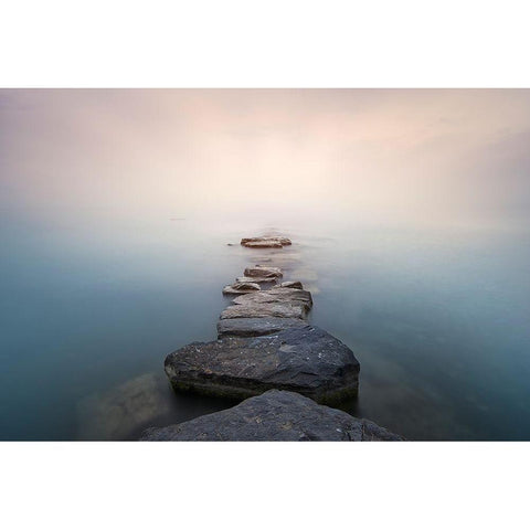 Stones White Modern Wood Framed Art Print by Guerola, Joaquin