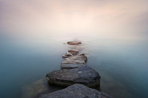 Stones White Modern Wood Framed Art Print with Double Matting by Guerola, Joaquin