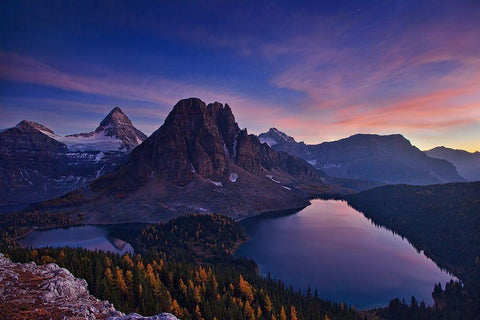 Twilight at Mount Assiniboine White Modern Wood Framed Art Print with Double Matting by Zhang, Yan