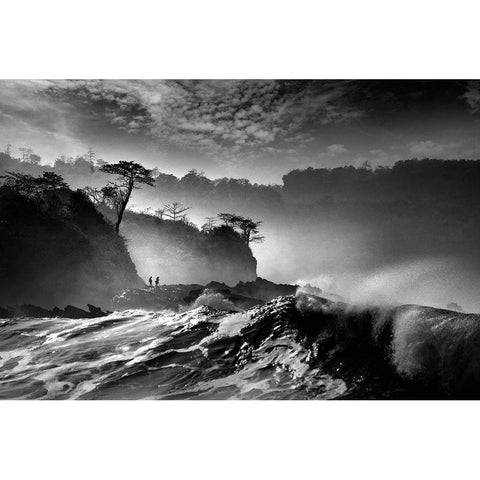 Waves present that morning White Modern Wood Framed Art Print by Saelanwangsa