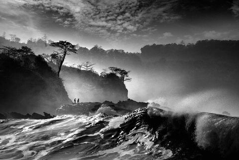 Waves present that morning White Modern Wood Framed Art Print with Double Matting by Saelanwangsa