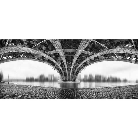 Under The Iron Bridge Black Modern Wood Framed Art Print with Double Matting by Em-Photographies