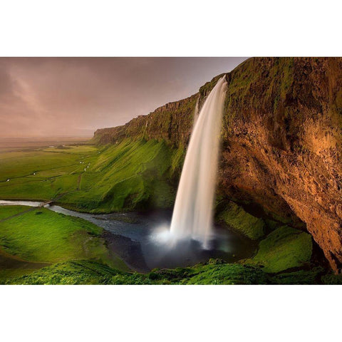 Seljalandsfoss Black Modern Wood Framed Art Print by Schumacher, Nicolas