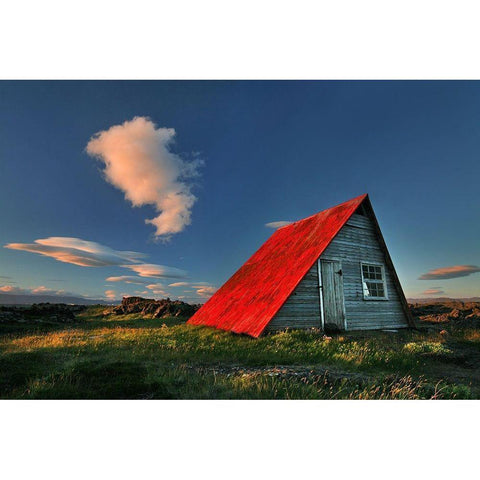 The Red Roof White Modern Wood Framed Art Print by Ingibergsson, Bragi