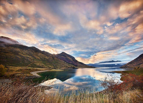 Morning Delight at Lake Hawea White Modern Wood Framed Art Print with Double Matting by Zhang, Yan
