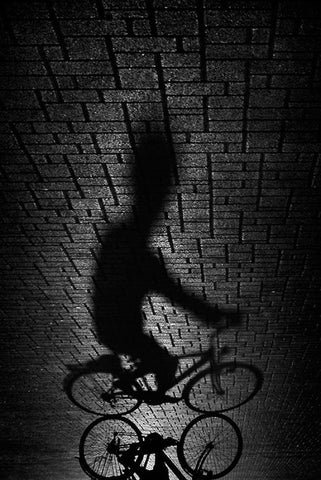 Shadow bike White Modern Wood Framed Art Print with Double Matting by Grambone, Antonio