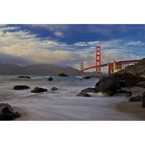 Golden Gate Bridge White Modern Wood Framed Art Print by Vasenev, Evgeny