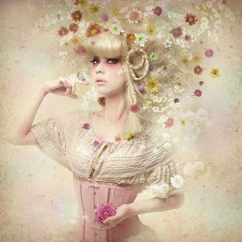 Girl of the flower garden White Modern Wood Framed Art Print by Murakami, Kiyo