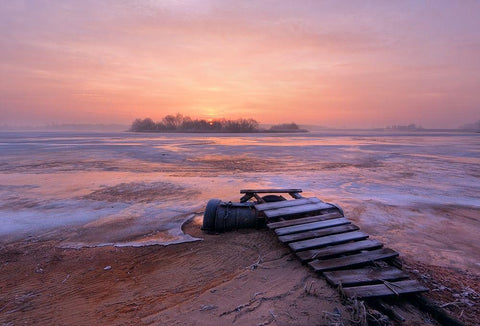cold morning Black Ornate Wood Framed Art Print with Double Matting by Kruk, Przemyslaw