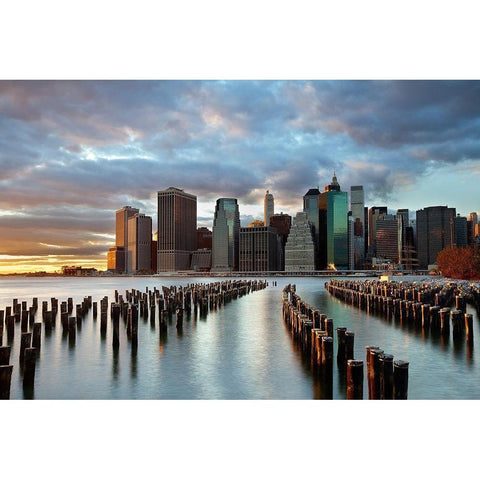 NYC Skyline Black Modern Wood Framed Art Print by Carozzi, Fiorenzo