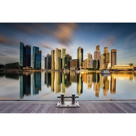 Golden Morning in SIngapore Gold Ornate Wood Framed Art Print with Double Matting by Xie, Zexsen