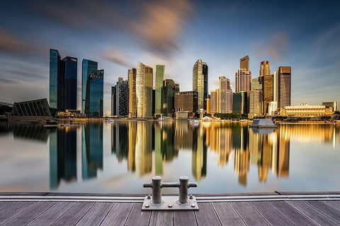 Golden Morning in SIngapore White Modern Wood Framed Art Print with Double Matting by Xie, Zexsen