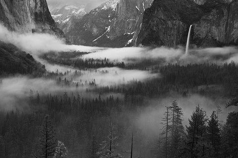 Fog Floating In Yosemite Valley White Modern Wood Framed Art Print with Double Matting by Zeng, Hong