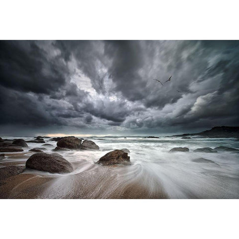 Flight over Troubled Waters Black Modern Wood Framed Art Print by Pascual Buye, Santiago