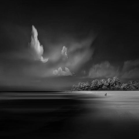 Sea Shore View White Modern Wood Framed Art Print with Double Matting by Bunjamin (Abe), Antonyus