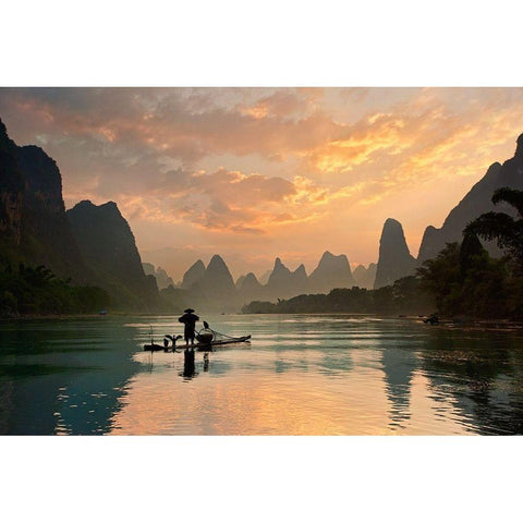 Golden Li River White Modern Wood Framed Art Print by Zhang, Yan