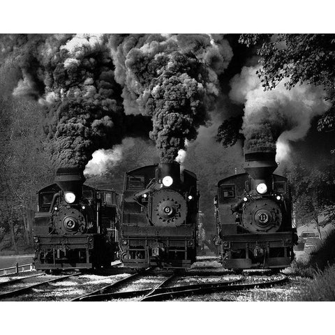 Train Race in BW Black Modern Wood Framed Art Print with Double Matting by Gordon, Chuck