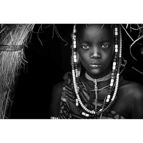 Mursi Girl Black Modern Wood Framed Art Print with Double Matting by Alhumaid, Hesham