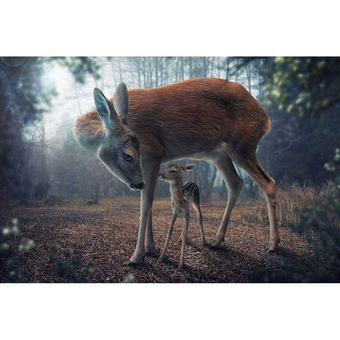 Mother and Fawn Black Modern Wood Framed Art Print with Double Matting by Wilhelm, John