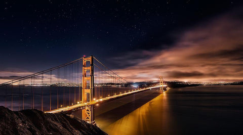 Golden Gate to Stars Black Ornate Wood Framed Art Print with Double Matting by De La, Javier