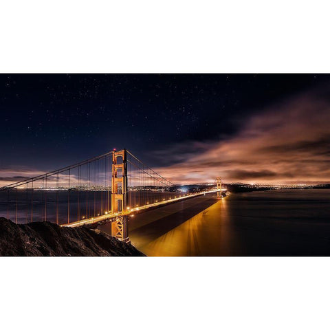 Golden Gate to Stars Gold Ornate Wood Framed Art Print with Double Matting by De La, Javier