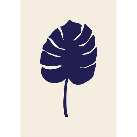 Monstera Leaf Dark Blue Black Modern Wood Framed Art Print with Double Matting by Artographie Studio