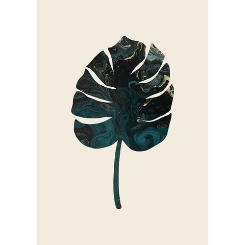 Monstera Marble Green Black Modern Wood Framed Art Print with Double Matting by Artographie Studio