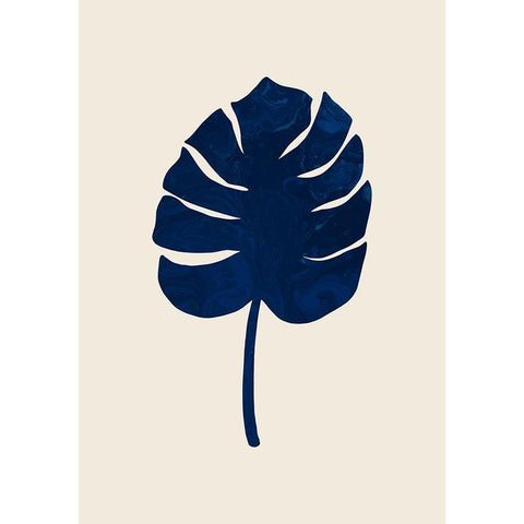 Monstera Marble Blue Black Modern Wood Framed Art Print with Double Matting by Artographie Studio