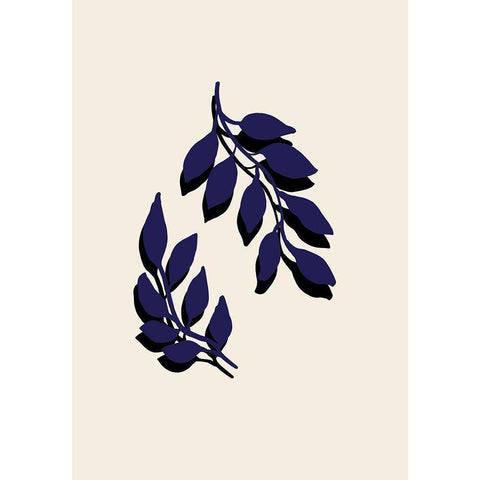 Blue Twigs Black Modern Wood Framed Art Print with Double Matting by Artographie Studio