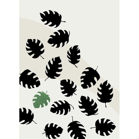 Monstera Cut Out Black Modern Wood Framed Art Print with Double Matting by Artographie Studio