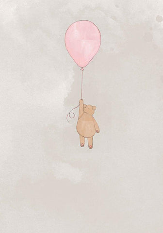 The Teddybear and The Balloon White Modern Wood Framed Art Print with Double Matting by Artographie Studio