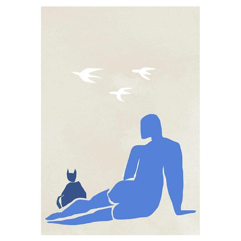 Woman and Cat White Modern Wood Framed Art Print by Artographie Studio