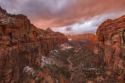 Zion NP Overlook Sunset White Modern Wood Framed Art Print with Double Matting by Xie, April