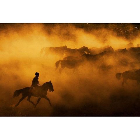 Cowboy Gold Ornate Wood Framed Art Print with Double Matting by Tunc, Feyzullah