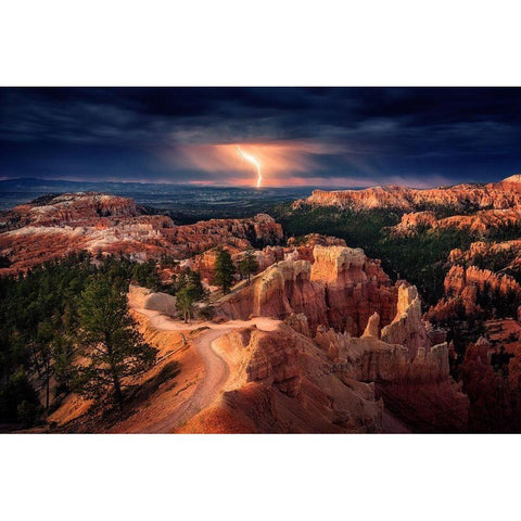 Lightning over Bryce Canyon Gold Ornate Wood Framed Art Print with Double Matting by Mitterwallner, Stefan