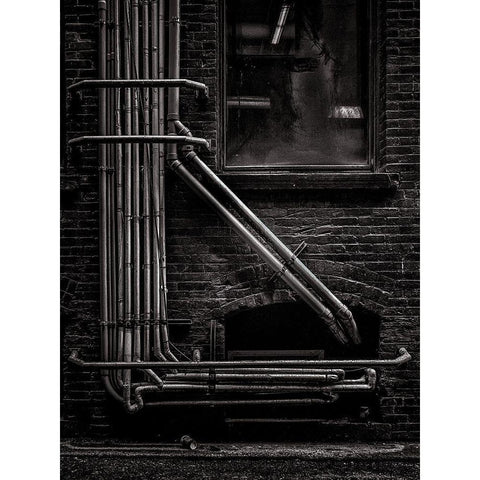 Alleyway Pipes No 2 Black Modern Wood Framed Art Print with Double Matting by Carson, Brian